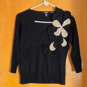 Cabo Pullover Bodycon Silk Cashmere Sweater Womens S Black Floral Applique Y2K
